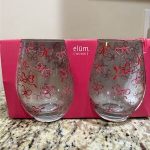 Wine Glasses with Red and pink Bow Design